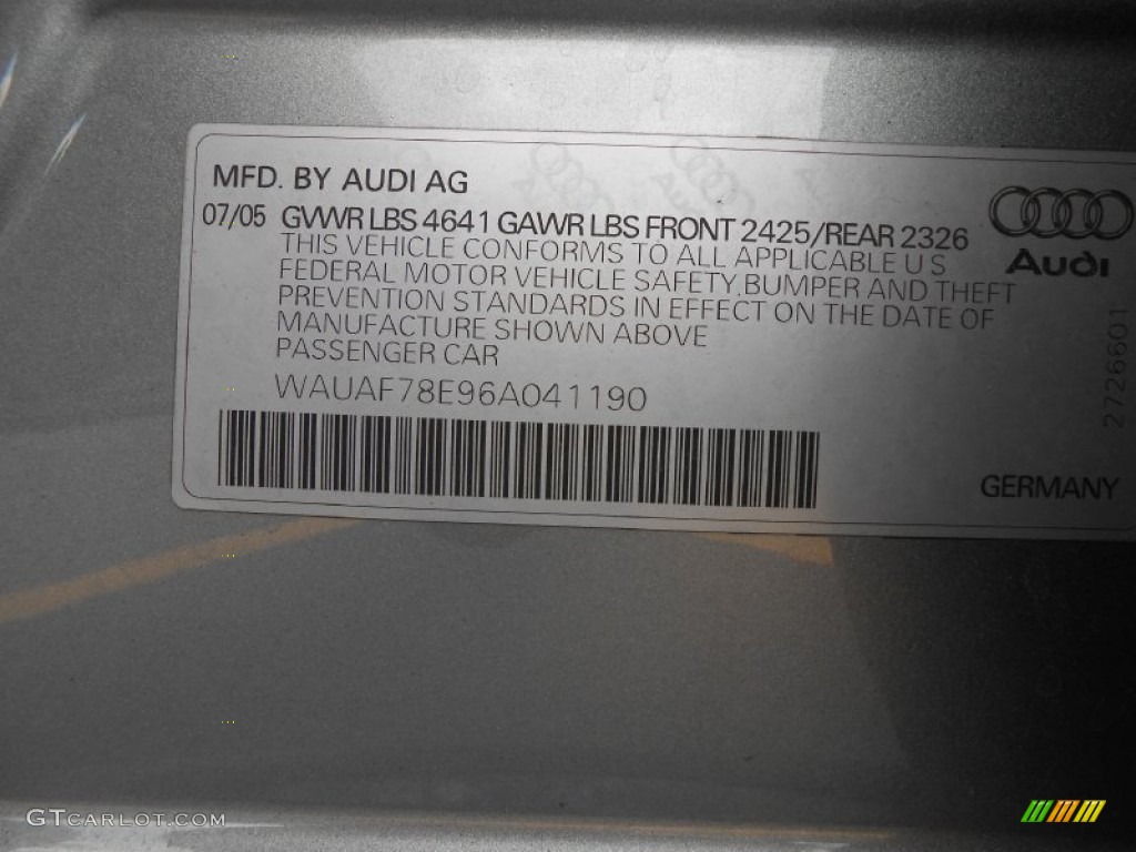 2006 Audi A4 2.0T Sedan Info Tag Photo #86223581