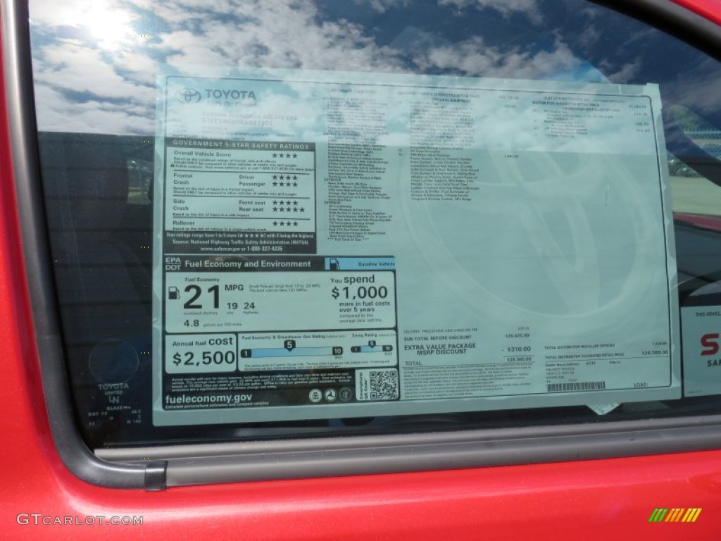 2014 Toyota Tacoma SR5 Prerunner Access Cab Window Sticker Photo #86232182