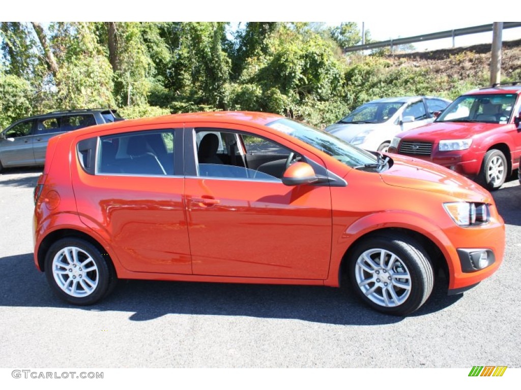 Inferno Orange Metallic 2012 Chevrolet Sonic LT Hatch Exterior Photo #86232809