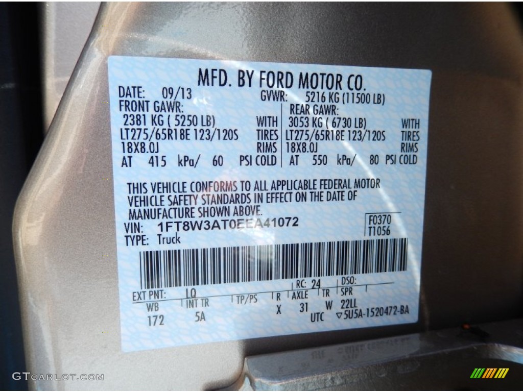 2014 Ford F350 Super Duty Lariat Crew Cab Color Code Photos