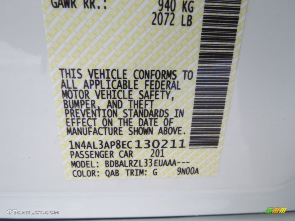 2014 Altima Color Code QAB for Pearl White Photo #86254295