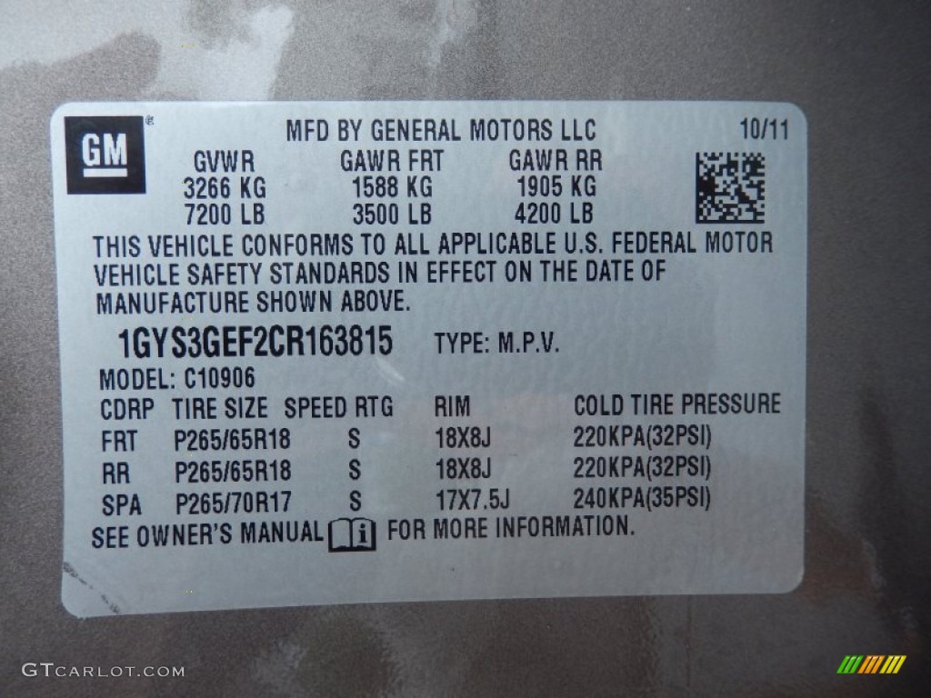 2012 Cadillac Escalade ESV Info Tag Photo #86255237