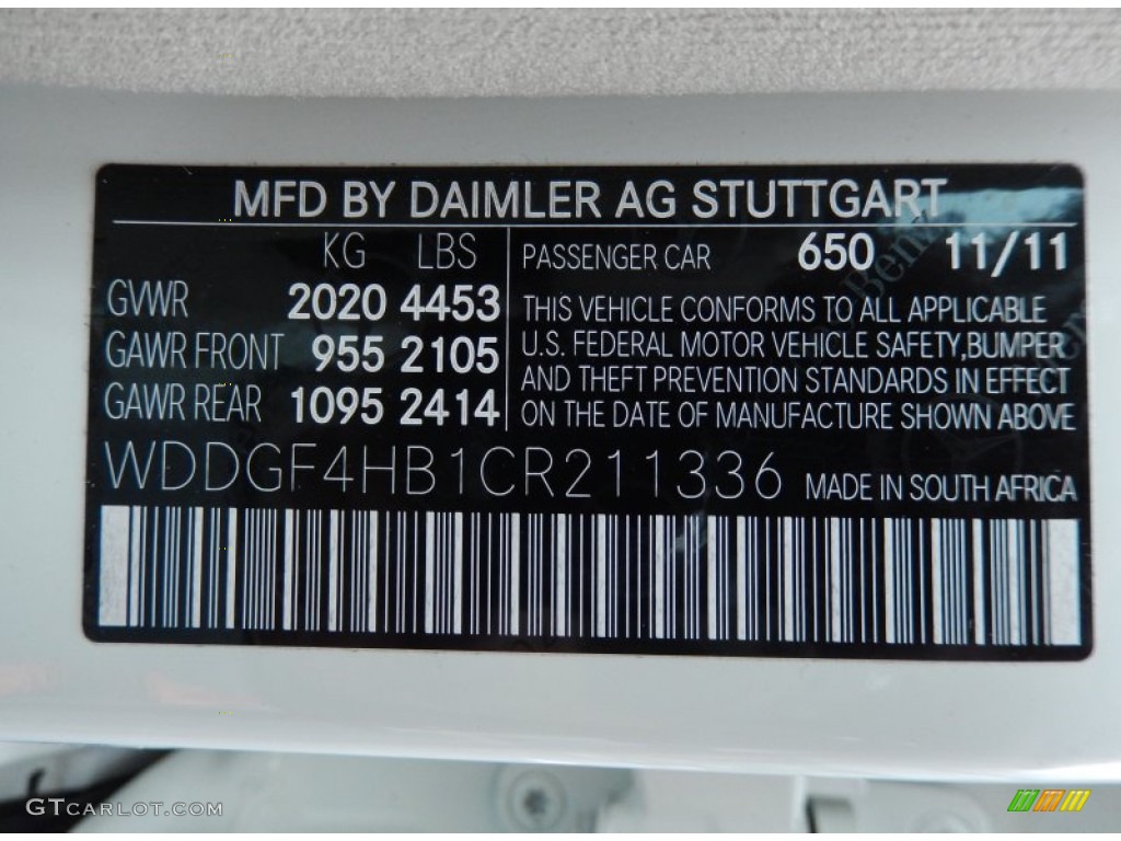 2012 C Color Code 650 for Arctic White Photo #86255738