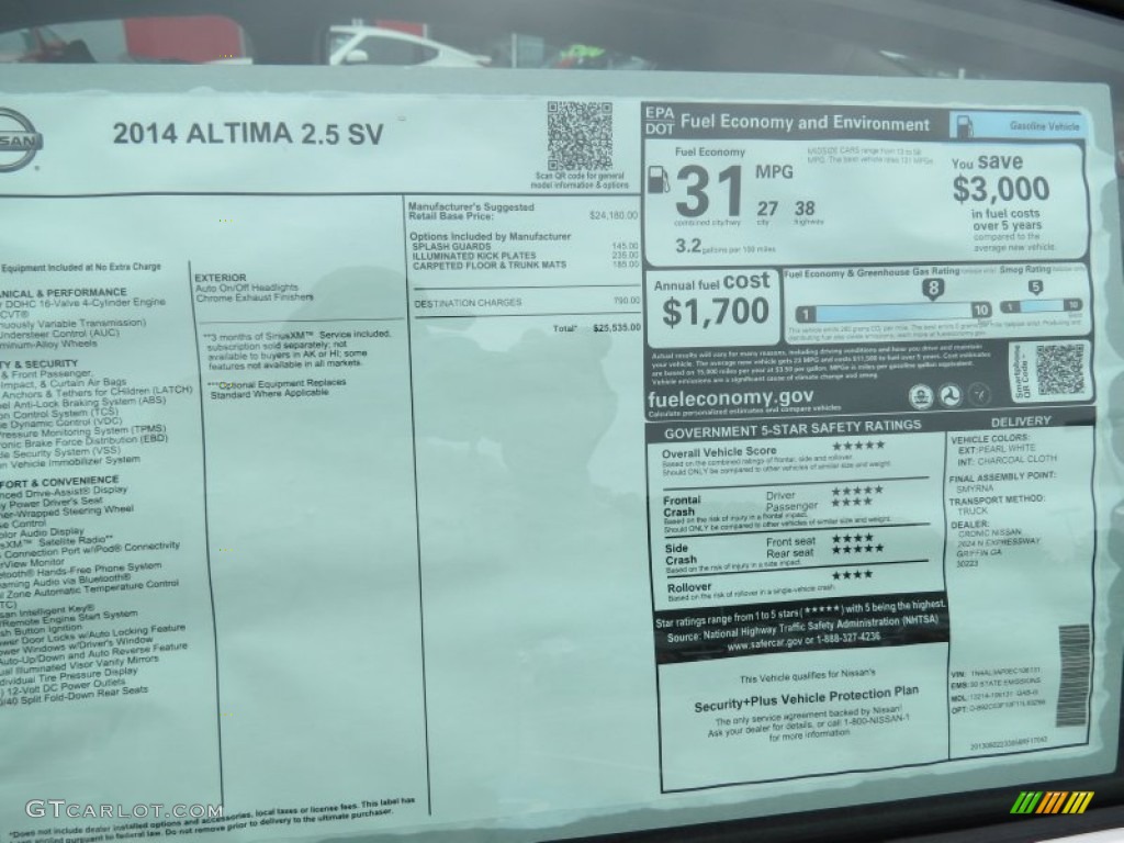 2014 Nissan Altima 2.5 SV Window Sticker Photo #86257100