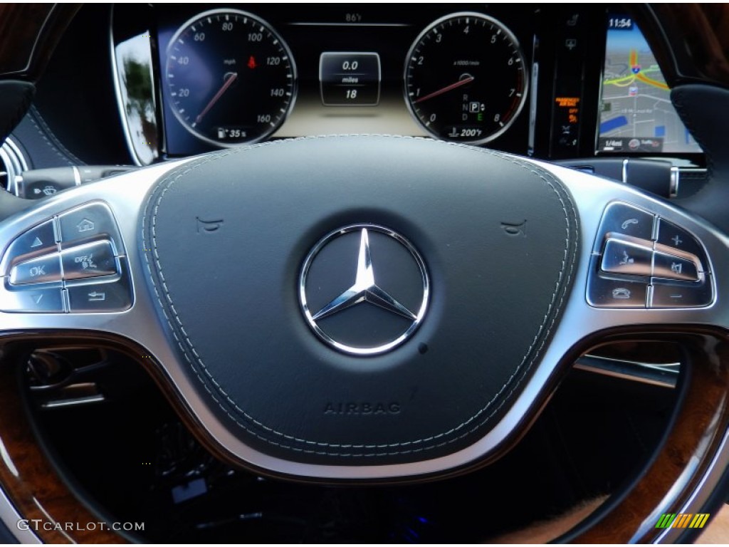 2014 Mercedes-Benz S 550 Sedan Deep Sea Blue/Silk Beige designo Exclusive Steering Wheel Photo #86257823