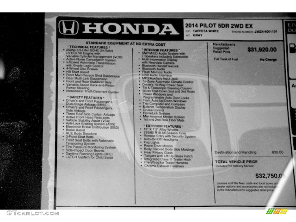 2014 Honda Pilot EX Window Sticker Photo #86263373