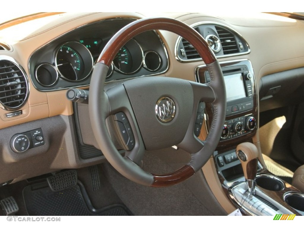 2014 Buick Enclave Premium AWD Cocaccino Steering Wheel Photo #86273825