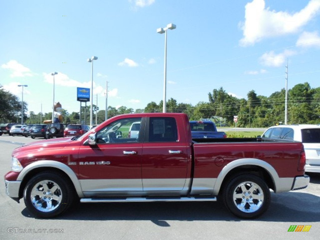 2011 Ram 1500 Laramie Quad Cab - Deep Cherry Red Crystal Pearl / Light Pebble Beige/Bark Brown photo #2