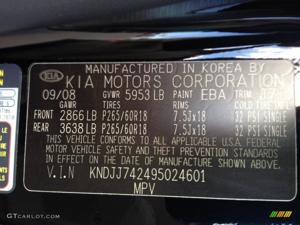 2009 Kia Borrego EX V8 Color Code Photos
