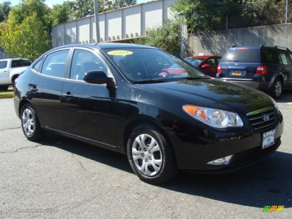 2009 Elantra SE Sedan - Black Pearl / Gray photo #3