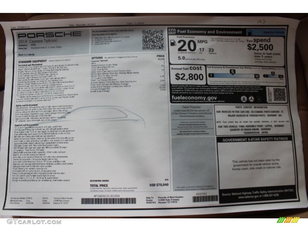 2014 Porsche Cayenne Standard Cayenne Model Window Sticker Photo #86309562