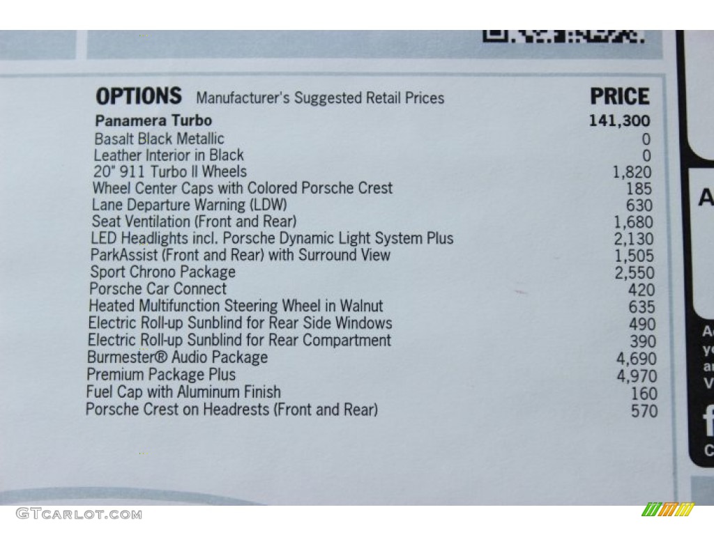 2014 Porsche Panamera Turbo Window Sticker Photo #86310036