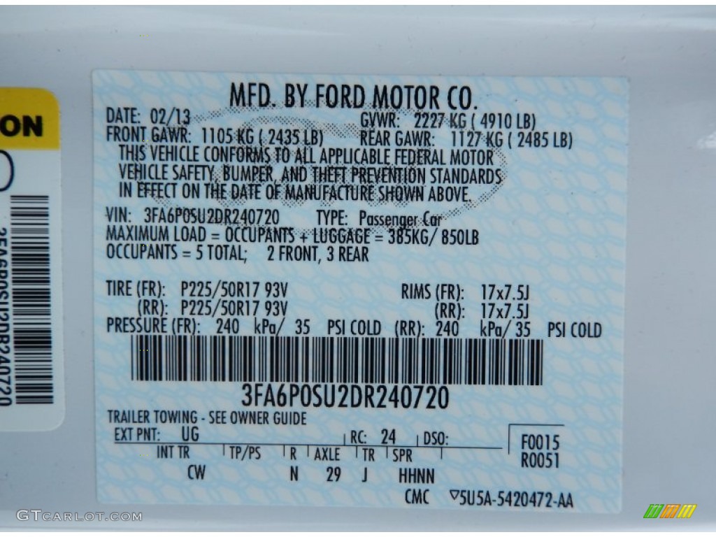 2013 Ford Fusion Energi Titanium Color Code Photos