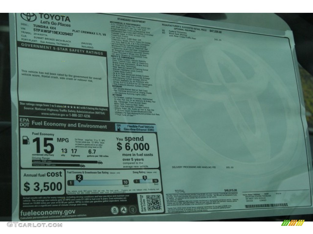 2014 Toyota Tundra Platinum Crewmax 4x4 Window Sticker Photo #86325928