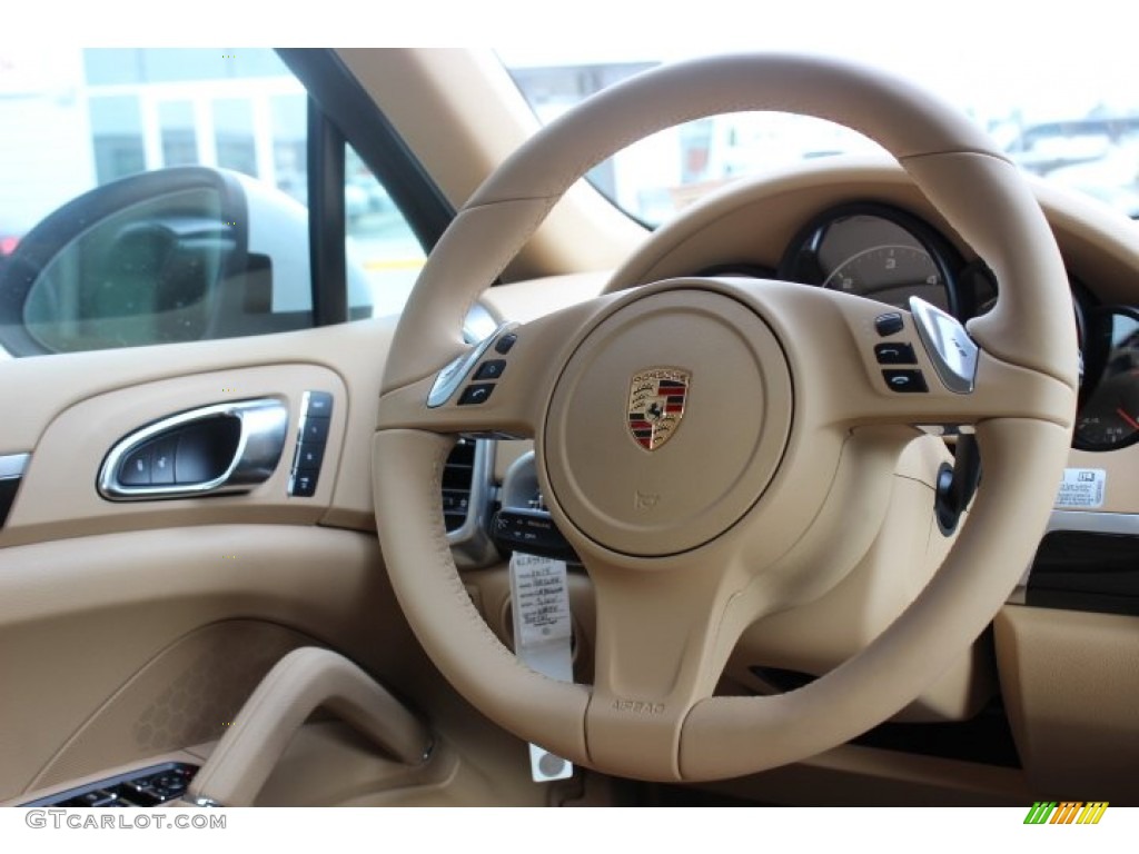 2014 Porsche Cayenne Diesel Luxor Beige Steering Wheel Photo #86337979