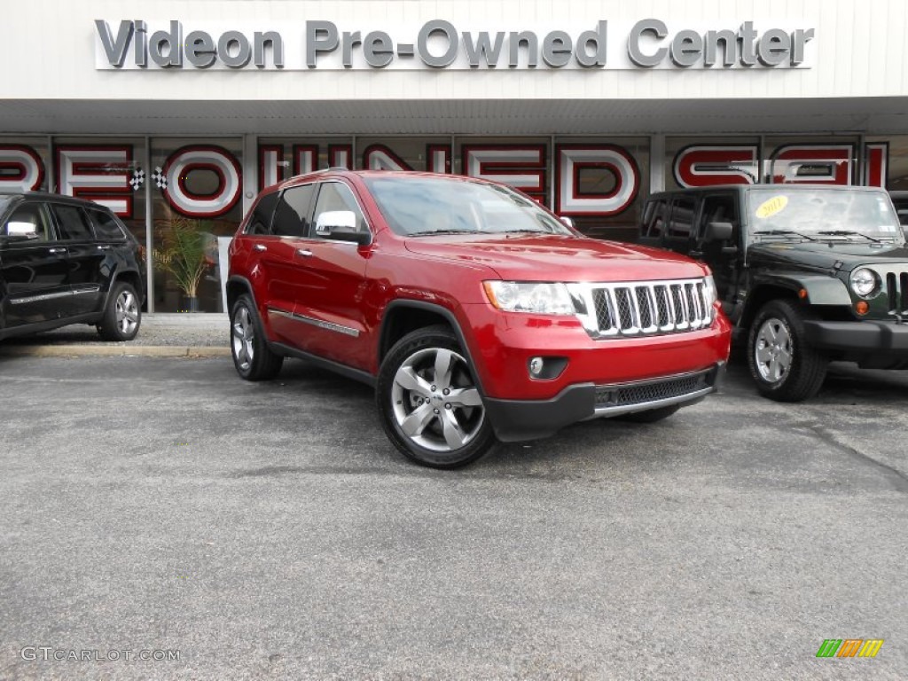 2011 Grand Cherokee Overland 4x4 - Inferno Red Crystal Pearl / Dark Frost Beige/Light Frost Beige photo #1