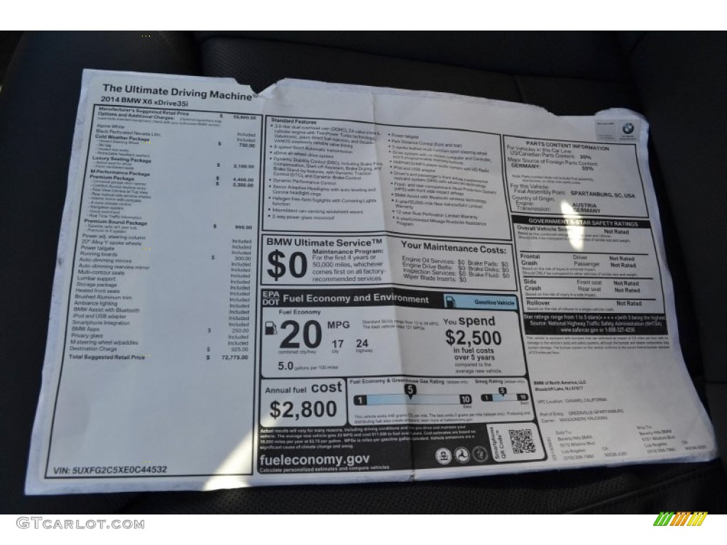 2014 BMW X6 xDrive35i Window Sticker Photo #86341975