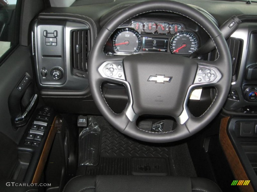 2014 Chevrolet Silverado 1500 LTZ Double Cab Jet Black Steering Wheel Photo #86365695