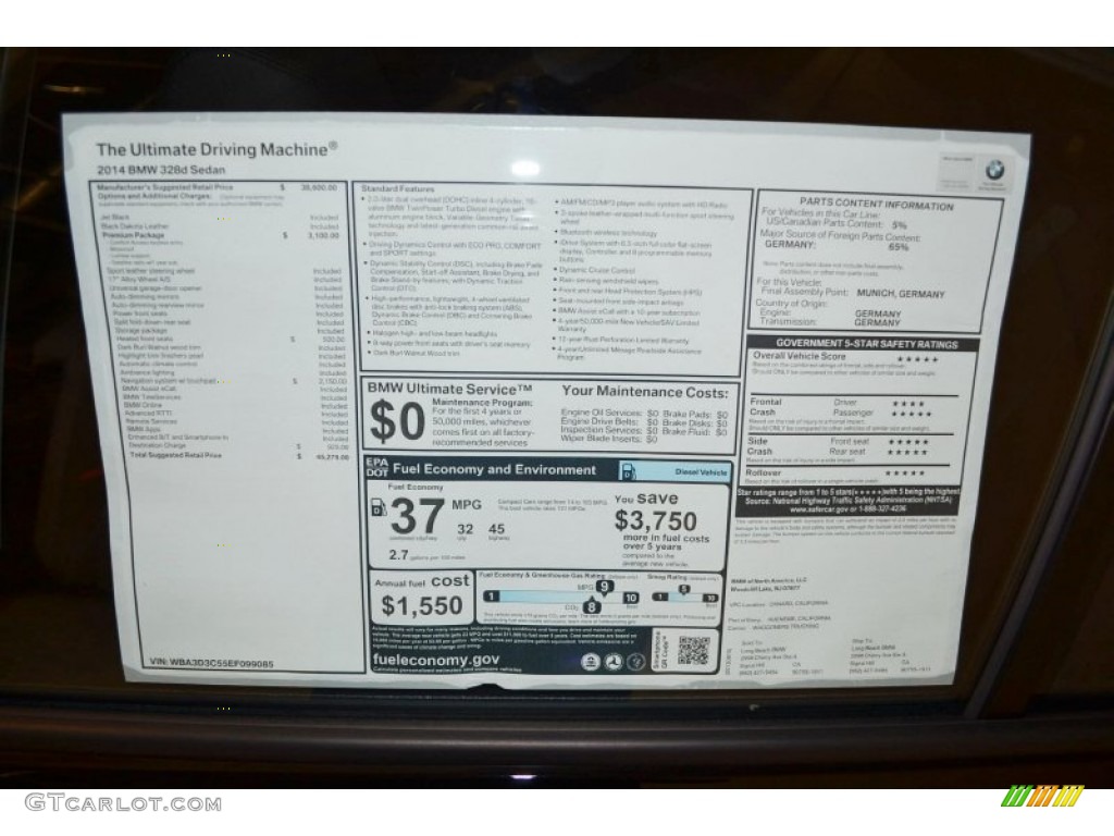 2014 BMW 3 Series 328d Sedan Window Sticker Photo #86369250