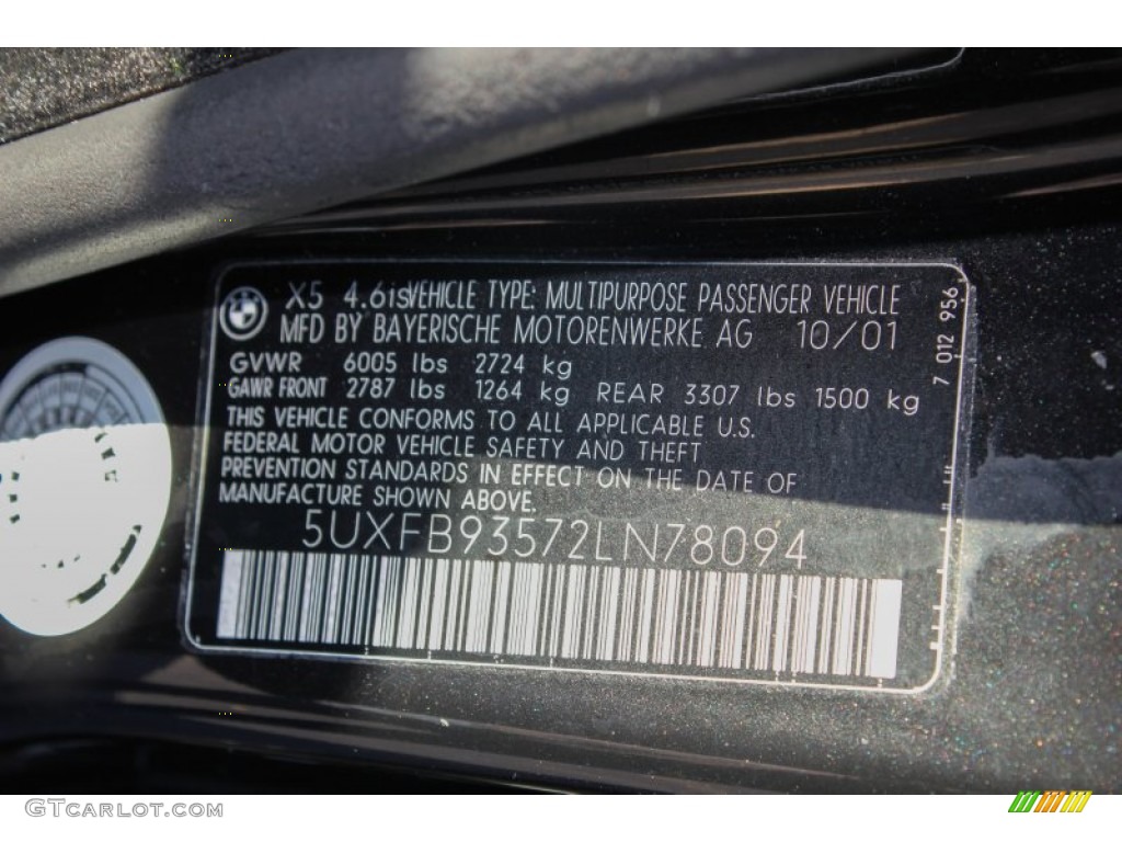 2002 BMW X5 4.6is Info Tag Photos