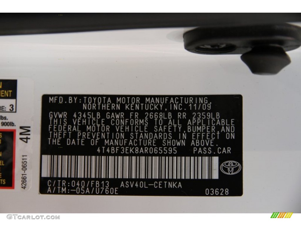 2010 Camry Color Code 040 for Super White Photo #86383656