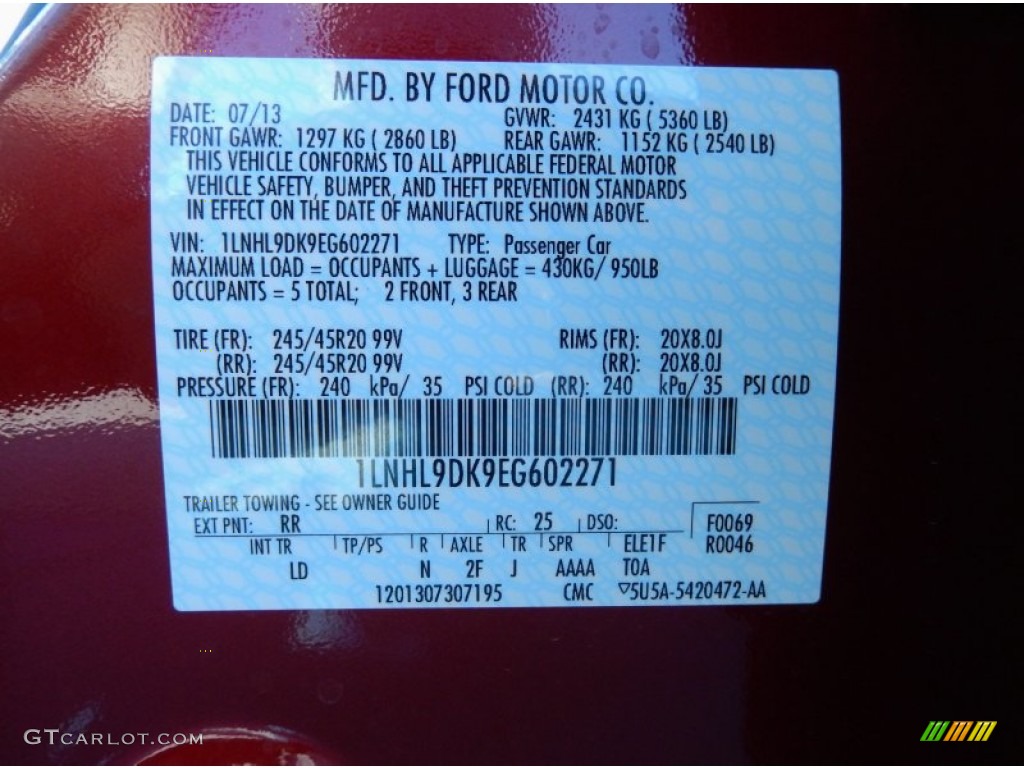 2014 MKS Color Code RR for Ruby Red Metallic Photo #86384109