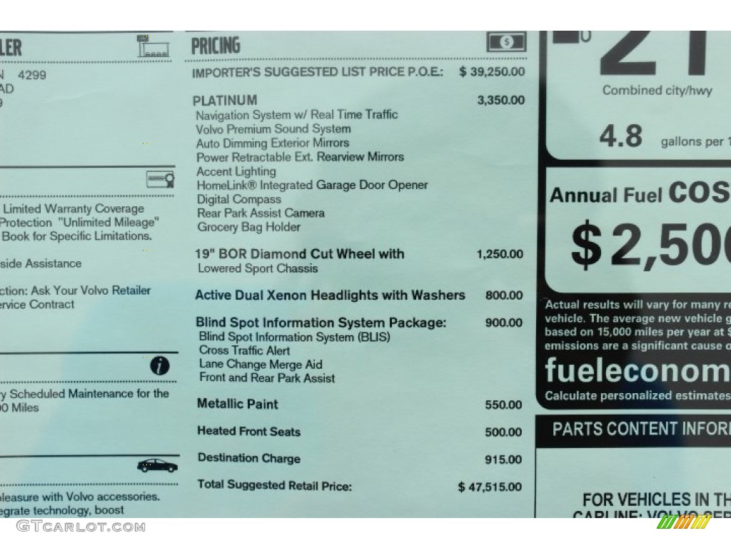2014 Volvo S60 T6 AWD Window Sticker Photo #86386278