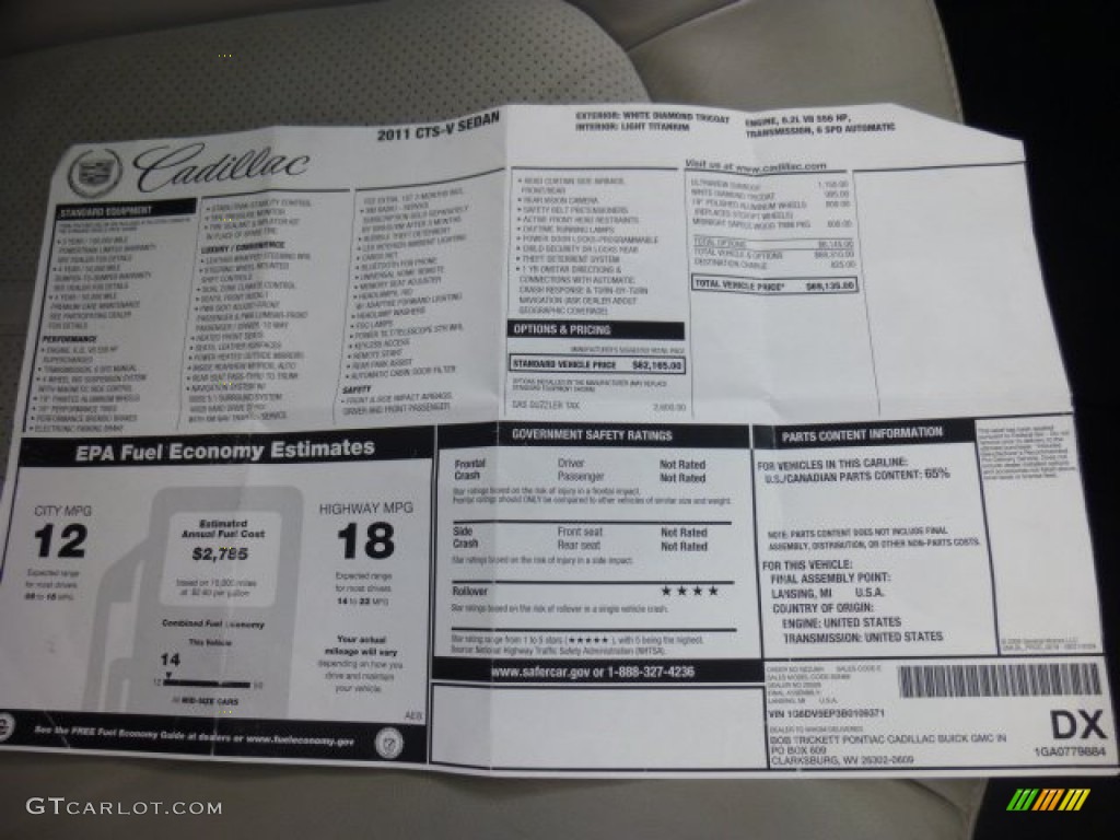 2011 Cadillac CTS -V Sedan Window Sticker Photo #86388345