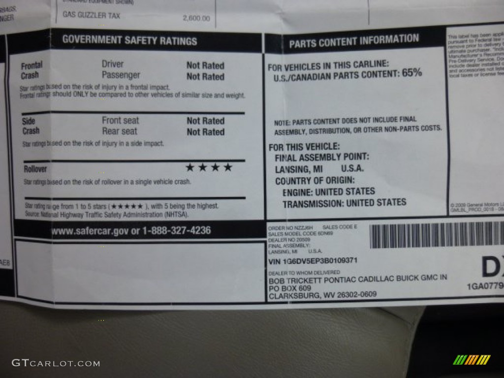 2011 Cadillac CTS -V Sedan Window Sticker Photo #86388441