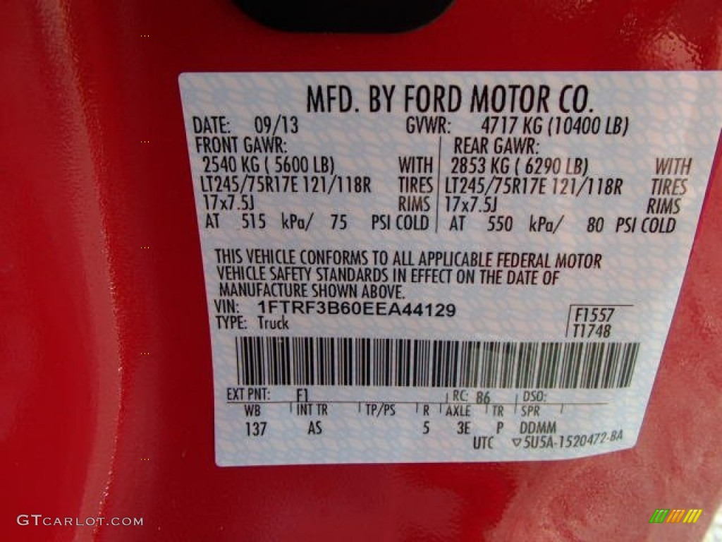 2014 Ford F350 Super Duty XLT Regular Cab 4x4 Color Code Photos