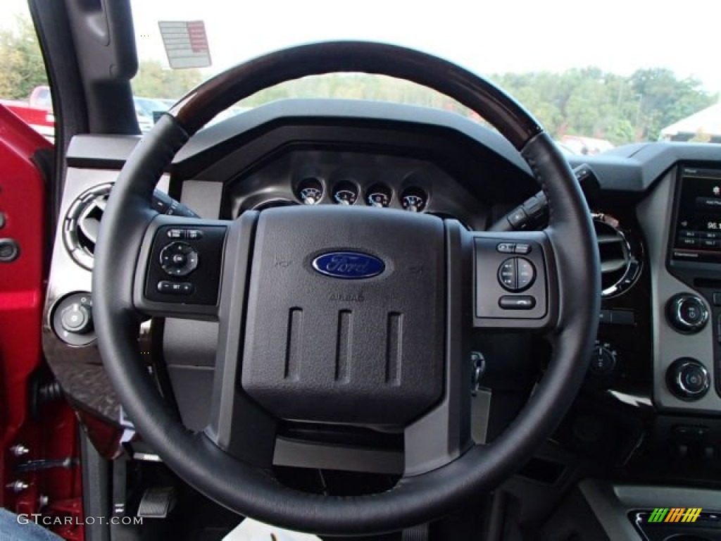 2014 Ford F250 Super Duty Platinum Crew Cab 4x4 Platinum Black Leather Steering Wheel Photo #86390934