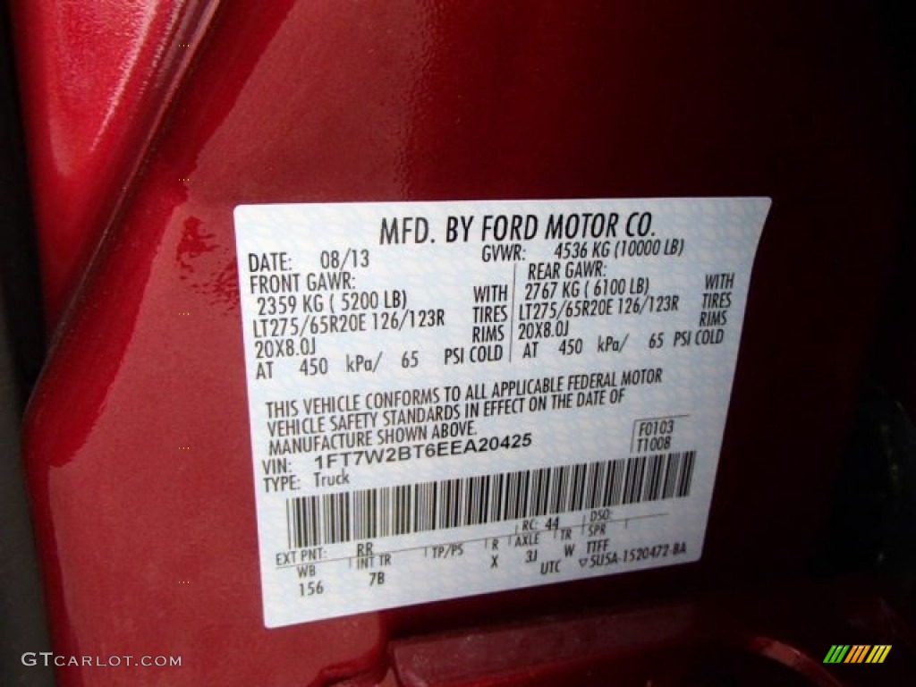 2014 F250 Super Duty Color Code RR for Ruby Red Metallic Photo #86390973
