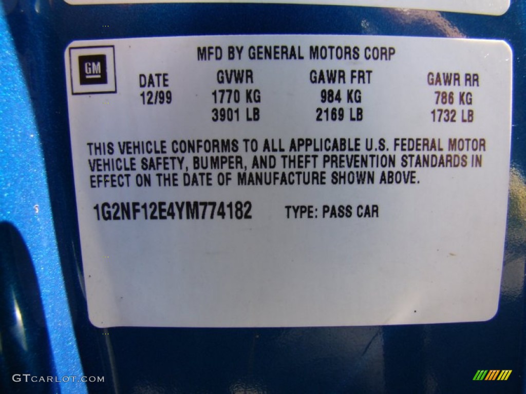 2000 Grand Am SE Coupe - Medium Gulf Blue Metallic / Dark Pewter photo #3