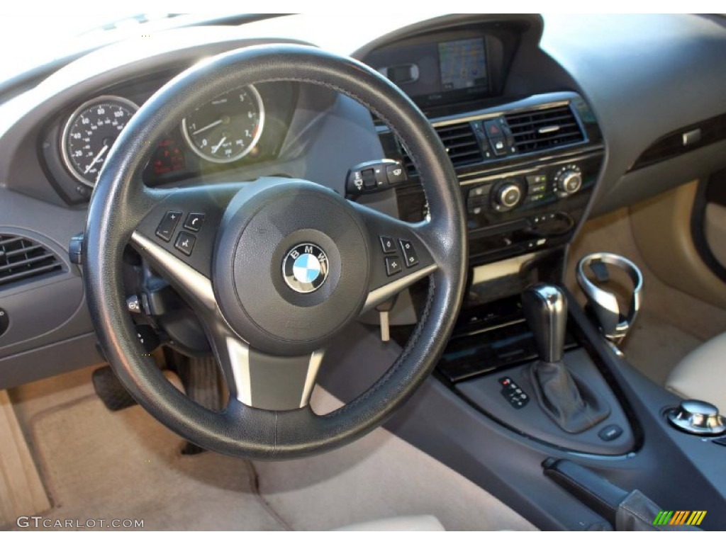 2005 BMW 6 Series 645i Convertible Cream Beige Steering Wheel Photo #86400593