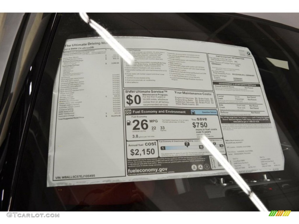 2014 BMW Z4 sDrive28i Window Sticker Photo #86406449