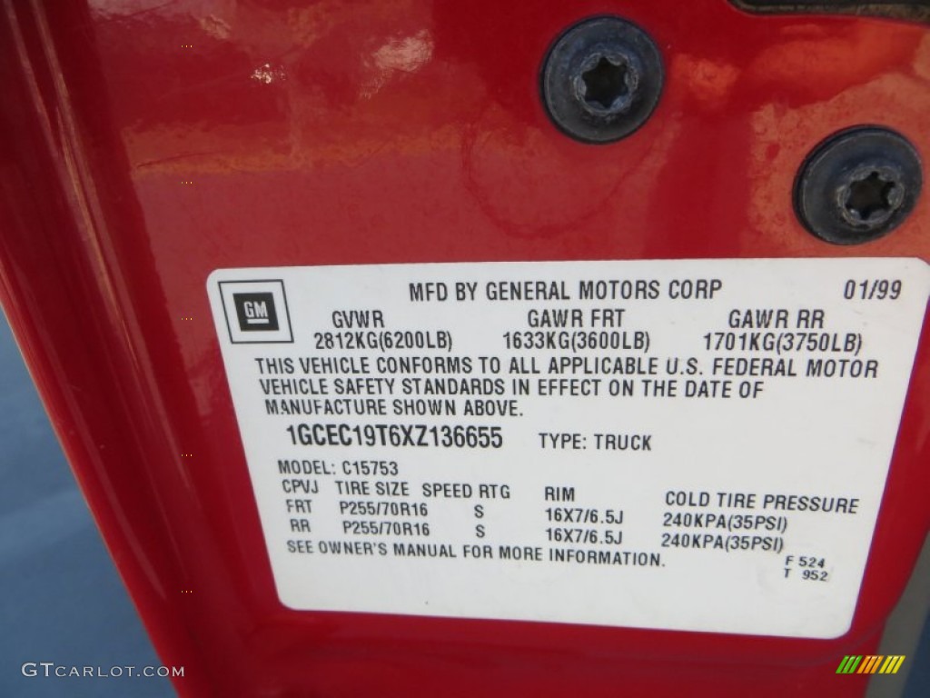 1999 Chevrolet Silverado 1500 LS Extended Cab Info Tag Photos