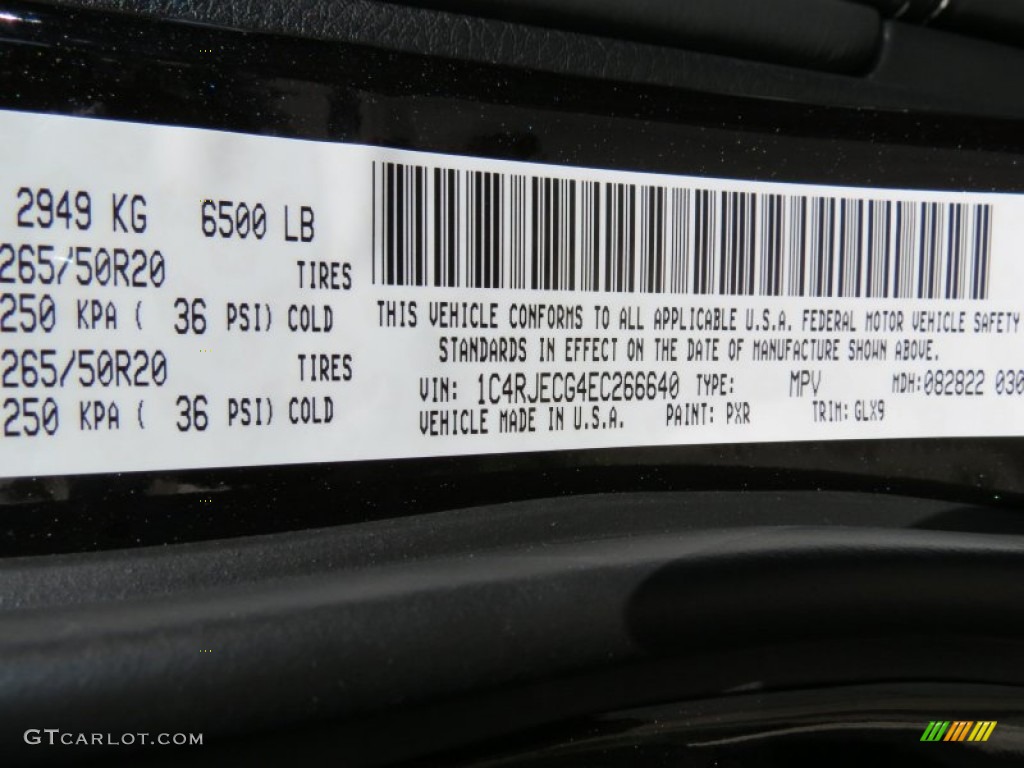2014 Grand Cherokee Color Code PXR for Brilliant Black Crystal Pearl Photo #86415524