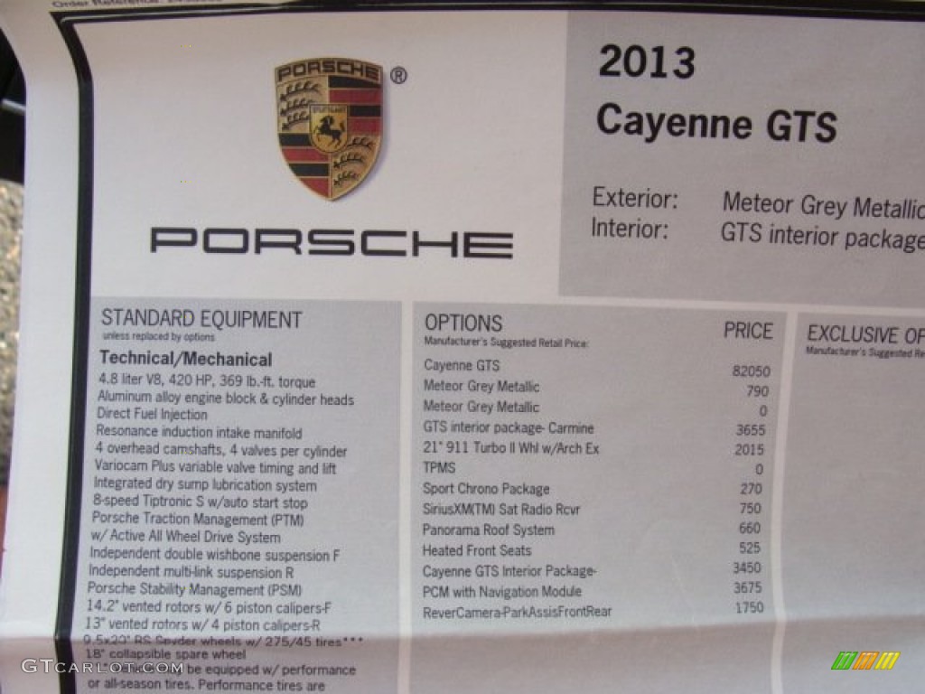 2013 Porsche Cayenne GTS Window Sticker Photo #86421309