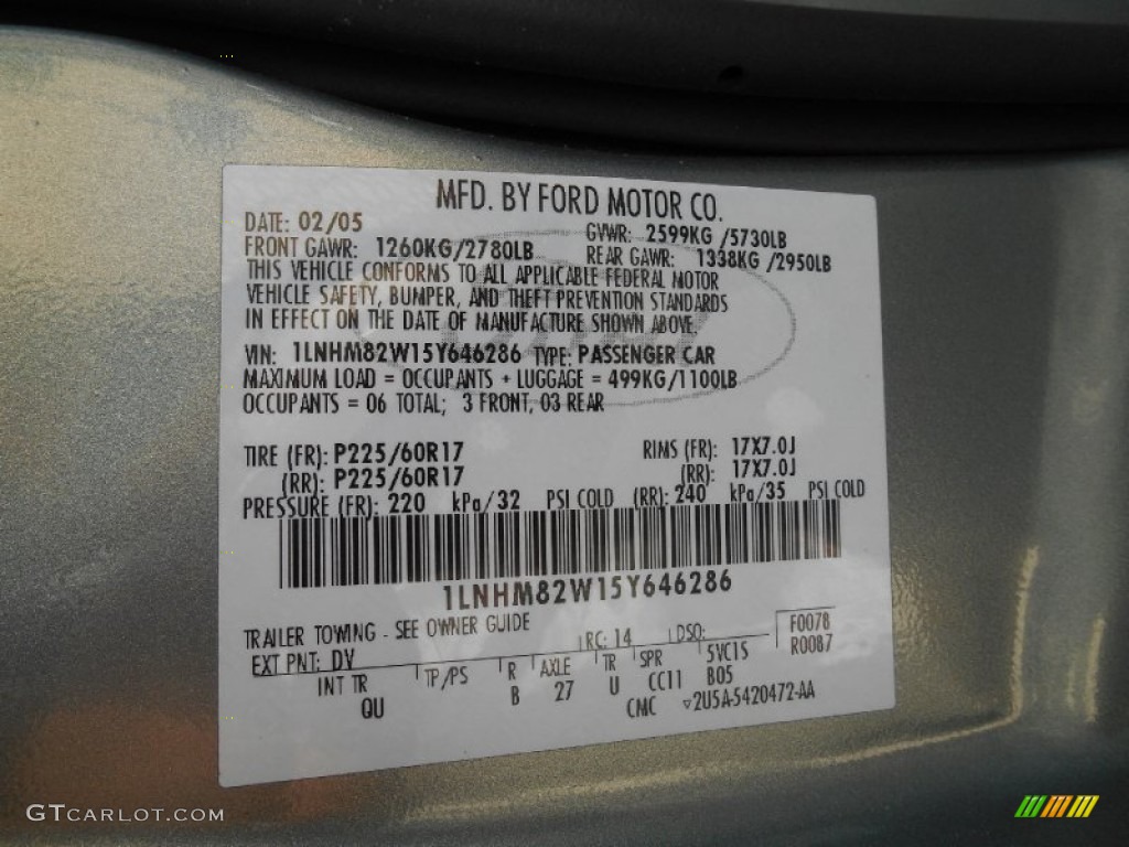 2005 Town Car Color Code DV for Light Tundra Metallic Photo #86424443