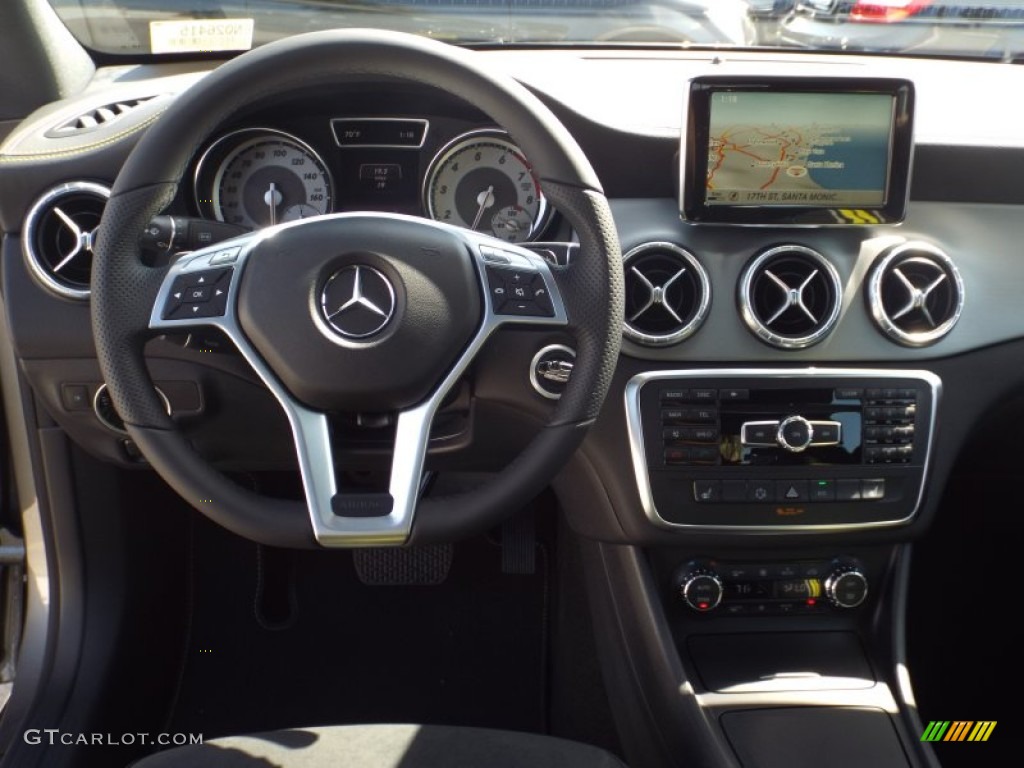 2014 Mercedes-Benz CLA Edition 1 Neon Art Black/DINAMICA w/Yellow Stitching Dashboard Photo #86428697