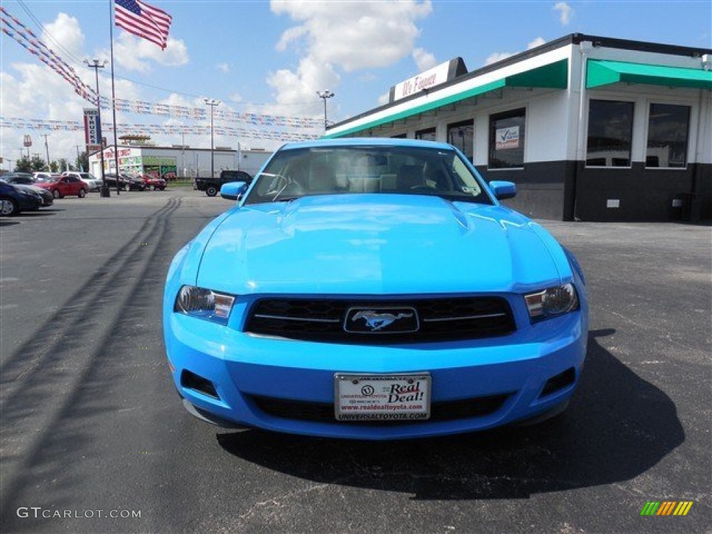 2010 Mustang V6 Premium Coupe - Grabber Blue / Stone photo #2