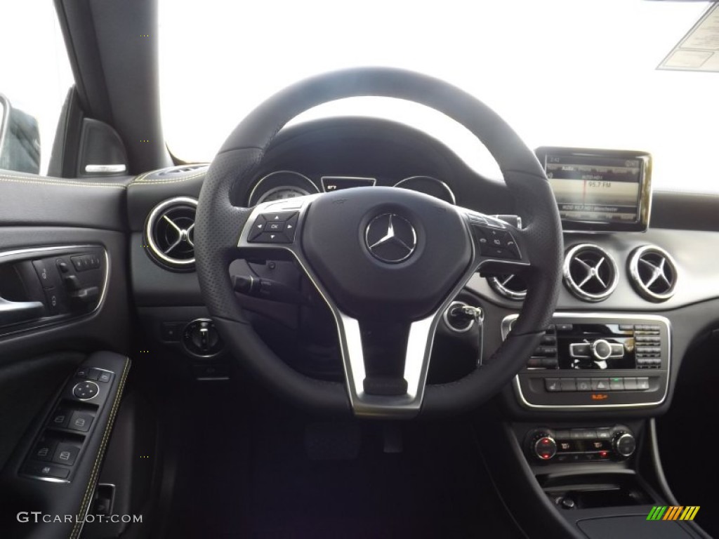 2014 Mercedes-Benz CLA Edition 1 Neon Art Black/DINAMICA w/Yellow Stitching Dashboard Photo #86443233