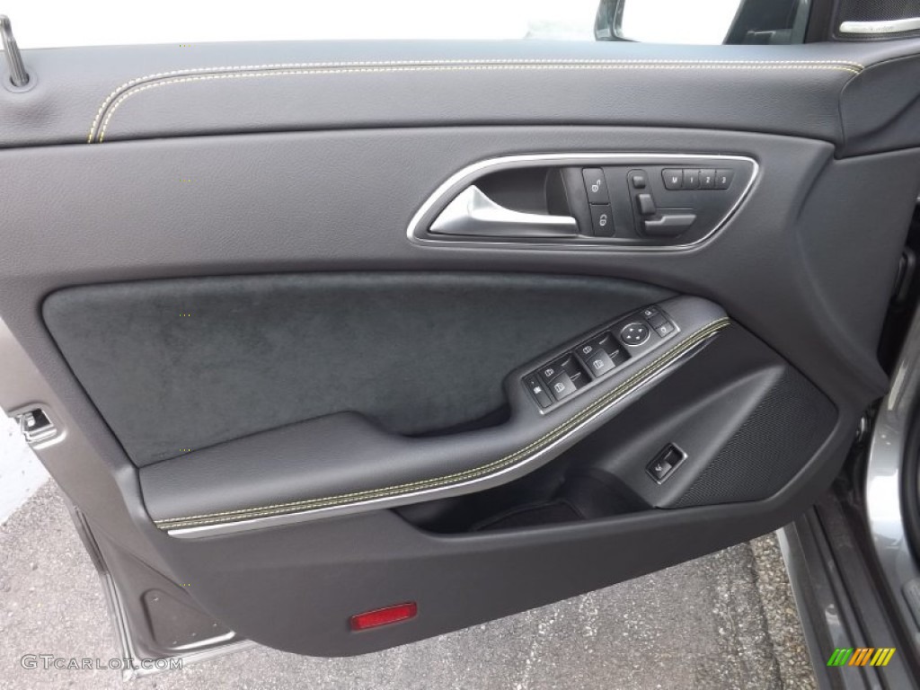 2014 Mercedes-Benz CLA Edition 1 Neon Art Black/DINAMICA w/Yellow Stitching Door Panel Photo #86443309