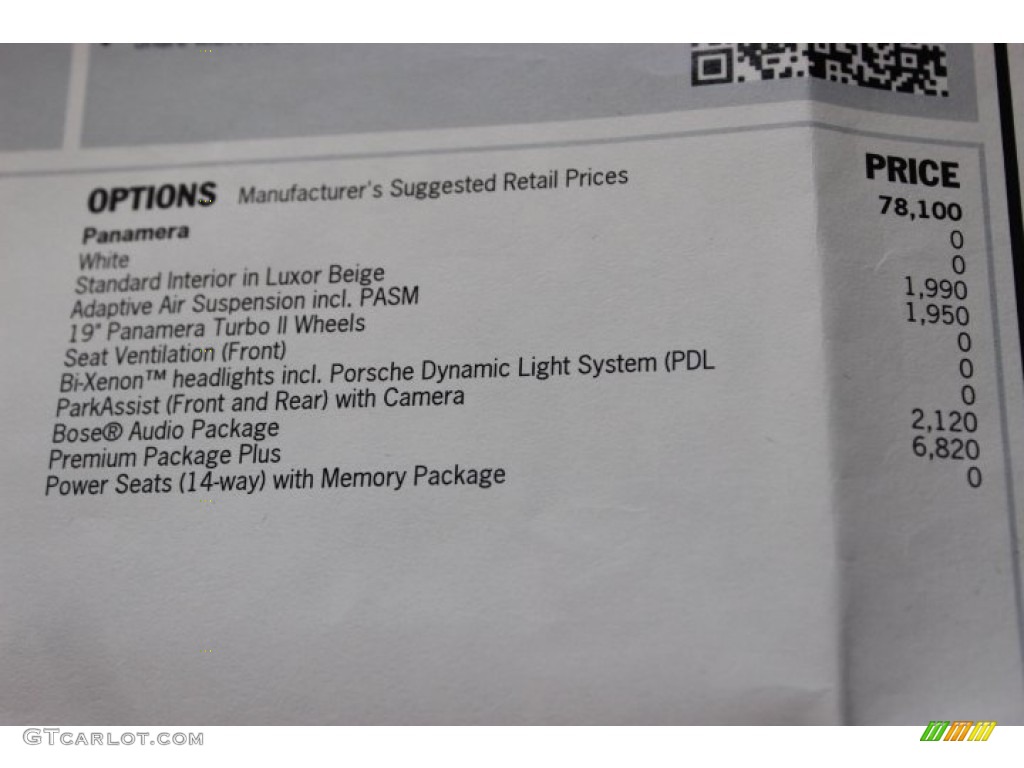 2014 Porsche Panamera Standard Panamera Model Window Sticker Photo #86457474