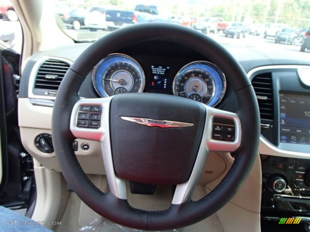 2014 Chrysler 300 AWD Black/Light Frost Beige Steering Wheel Photo #86488611