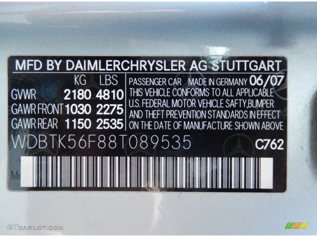 2008 CLK Color Code 762 for Diamond Silver Metallic Photo #86489424