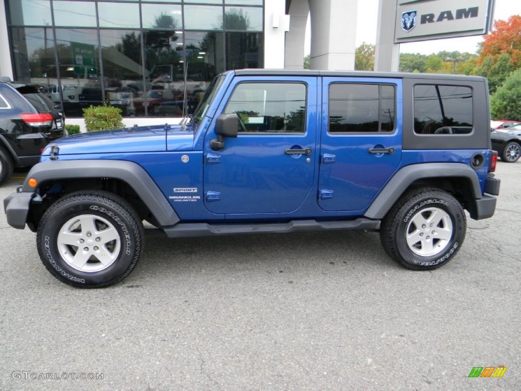 Deep Water Blue Pearl 2010 Jeep Wrangler Unlimited Sport 4x4 Exterior Photo #86491575
