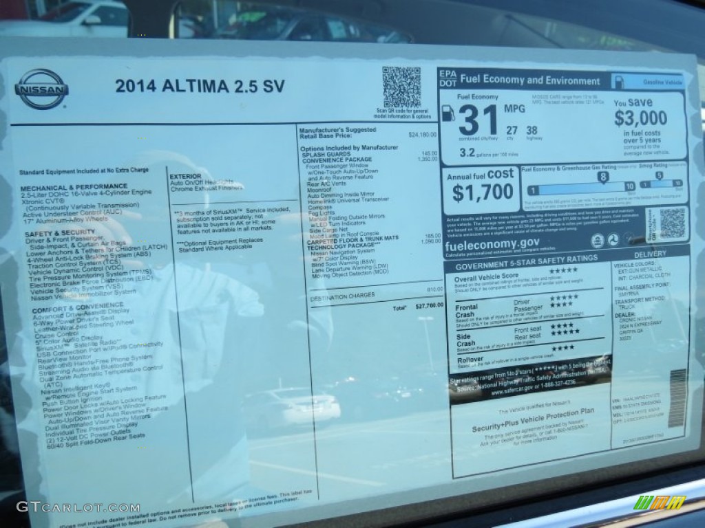 2014 Nissan Altima 2.5 SV Window Sticker Photo #86500080