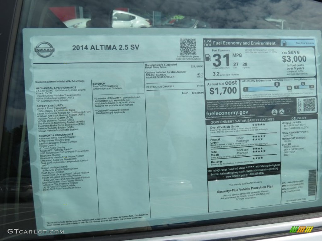2014 Nissan Altima 2.5 SV Window Sticker Photo #86500308