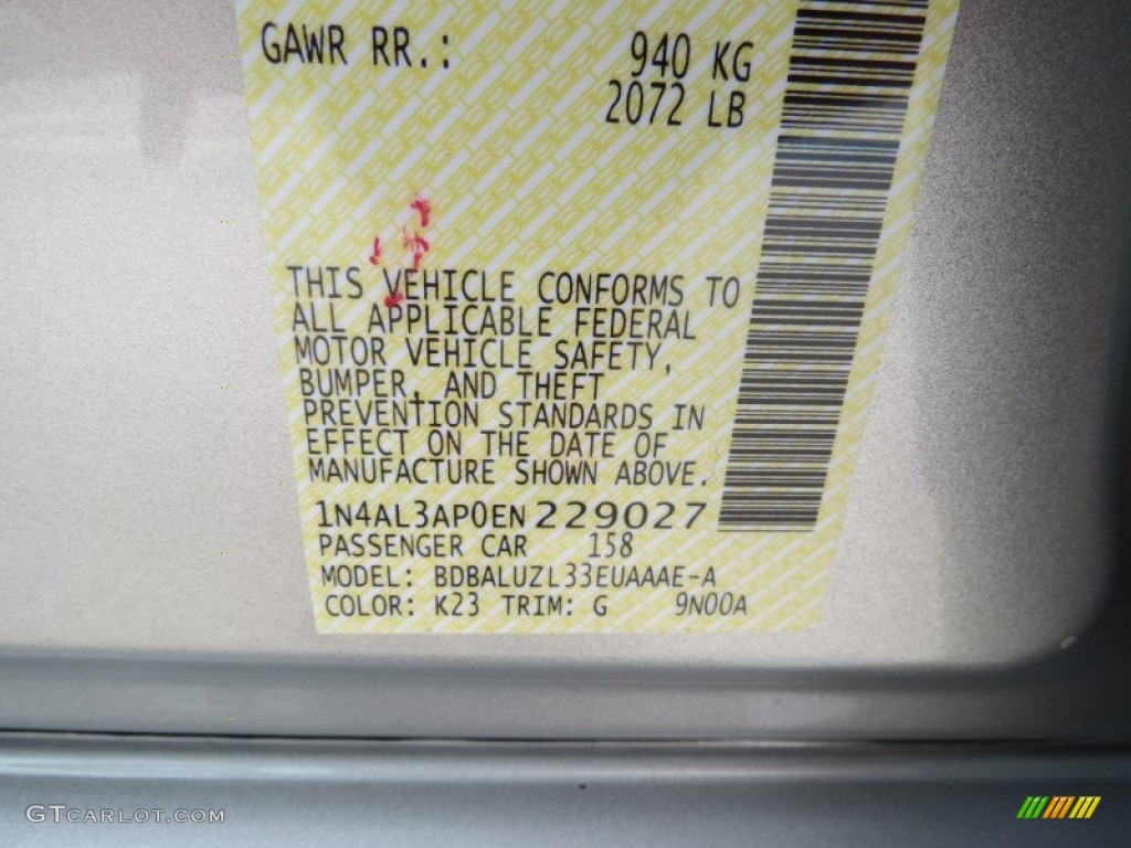 2014 Altima Color Code K23 for Brilliant Silver Photo #86500386